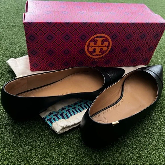 Tory Burch Black Leather Flats - Picture 1 of 14